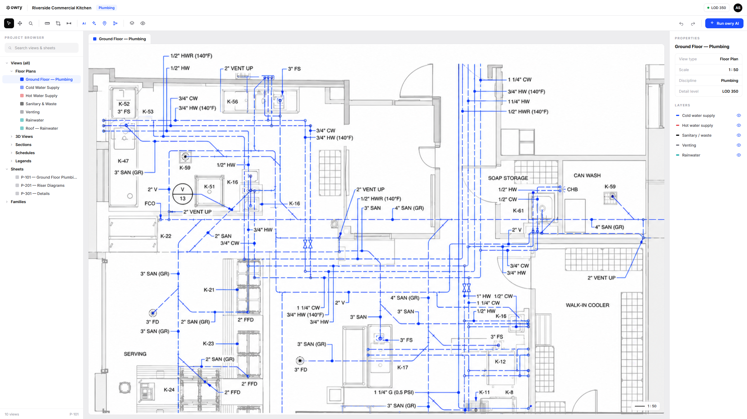 owry plumbing design workspace